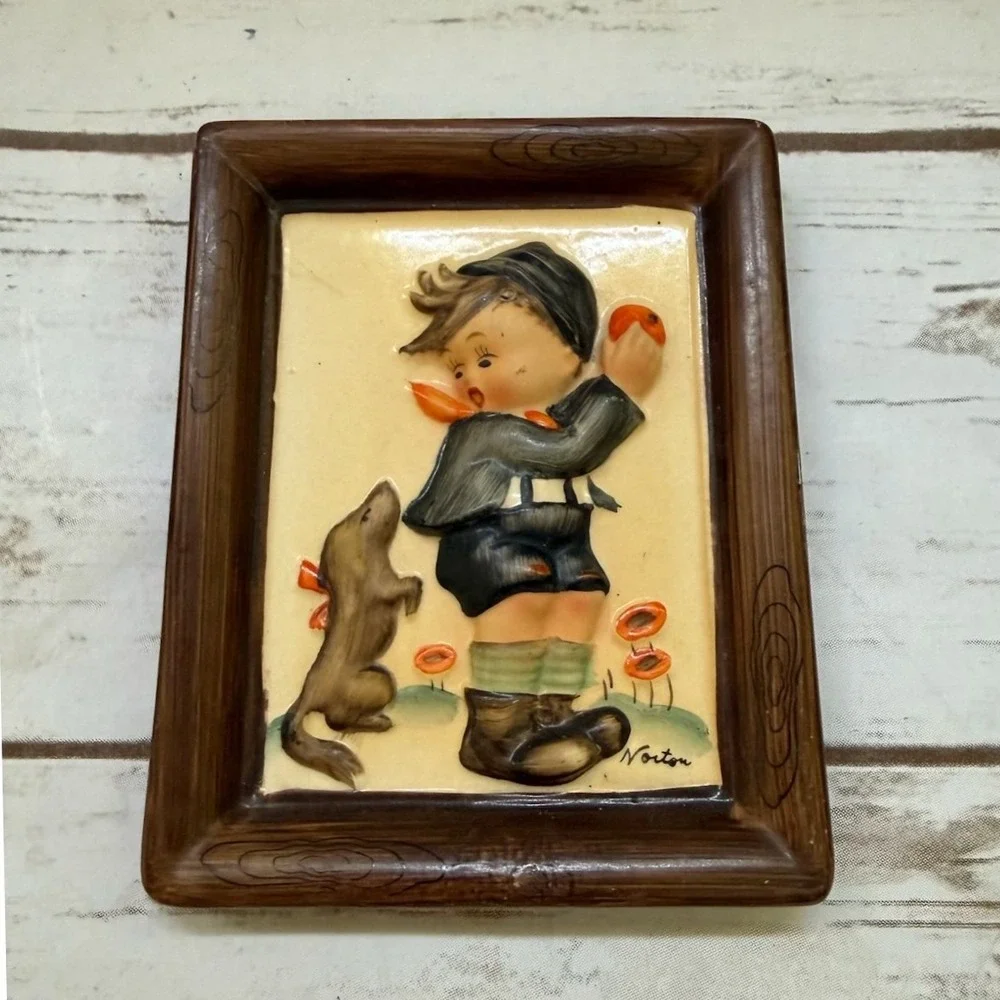 Napco Wall Plaques Brown Hummel Style Ceramic Relief Set of 2 5.25x4in